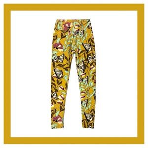 Women’s LulaRoe Butterfly Leggings OS Green Yellow Brown Red Floral